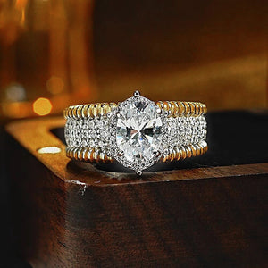 Oval Halo Wide Band Ring with Red or Clear Cubic Zirconia, Brass