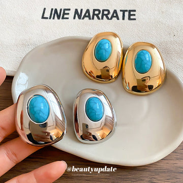 Blue Oval Resin Stud Earrings in Gold and Silver Tones
