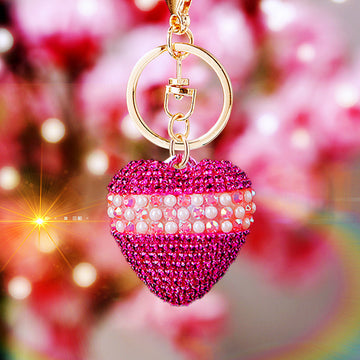Pearl Band Crystal Heart Keychains in Eleven Plain Color Options