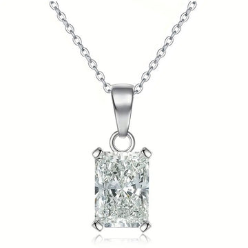 White Gold Tone Radiant Cut Clear Crystal Pendant Necklace