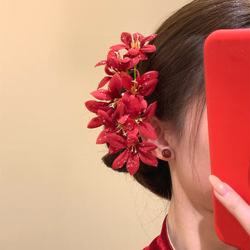 Fabric Flower Cluster Hair Stick Pins Four Color Styles