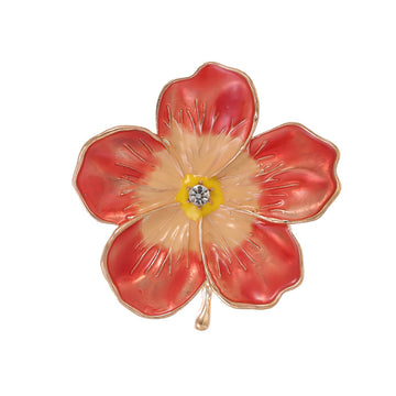 Red Gold Tone Flower Crystal Enamel Two Designs Metal Brooch Pin