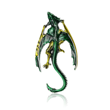 Enamel Flying Dragon Brooch With A Long-Tailed Winged Dragon With Dark Shaded Enamel