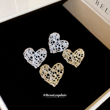 Openwork Heart Stud Earrings in Silver and Gold Tones