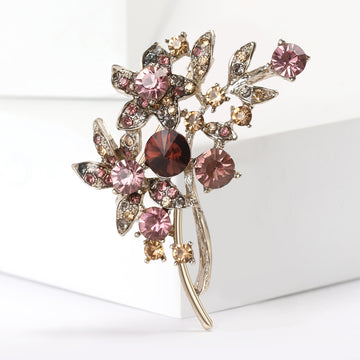 Rhinestone Floral Branch Brooch Purple Blue Crystal Pin
