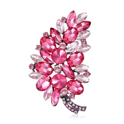 Faceted Crystal Leaf brooch shown in front product view