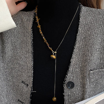 Tiger Eye Style Pendant Necklace With Silver Tone Chain