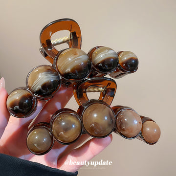 Amber Acrylic Round Bead Shark Claw Hair Clip Coffee
