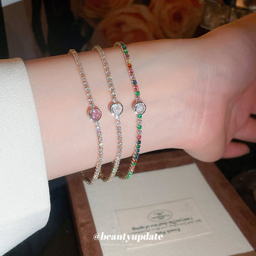 Gold Tone Clear Zircon Tennis Bracelet Round Center