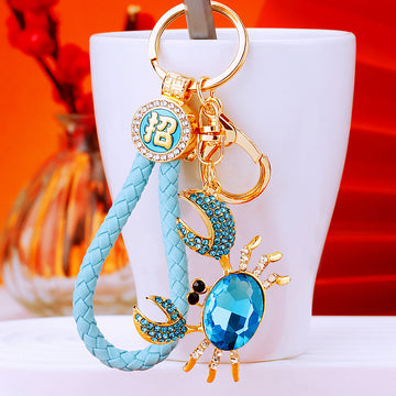 Crystal Crab Keychains with Matching Cords and Loose Braided Loops