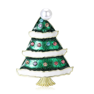 Front product view of the green tiered christmas tree brooch on a light background