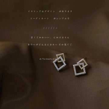 Gold Tone Overlapping Square Geometric Stud Earrings