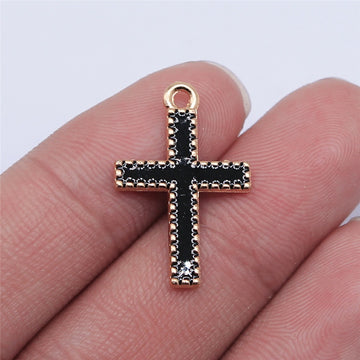 Black Inlay Cross Metal Pendant in Silver and Gold Tone