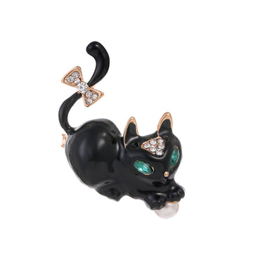 Black Silver Tone Cat Crystal Two Designs Metal Brooch Pin