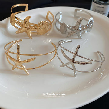 Metal Starfish Shell Open Cuff Bangles Gold and Silver