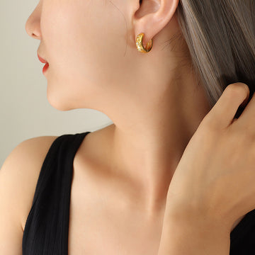Moon Star Eye Motif Huggie Hoop Earrings Gold Steel