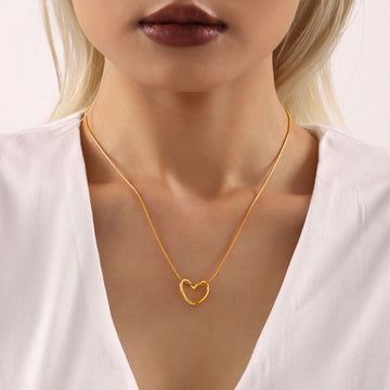 Gold Open Heart Stud Earrings And Pendant Necklace Set
