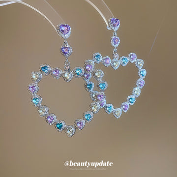 Pastel Crystal Heart Drop Stud Earrings Fashion Jewelry