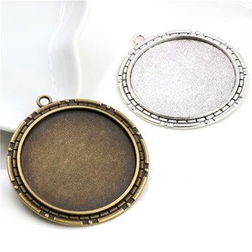 Large 40 mm Round Metal Pendant Trays in Two Antique Finishes