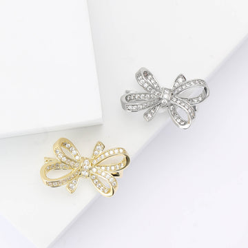 Small Crystal Ribbon Bow Brooch in Gold or Silver Tone