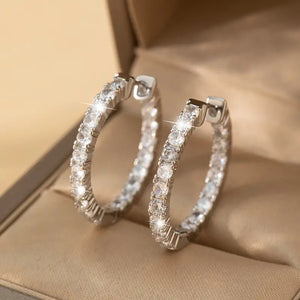 Round Clear Stone Hoop Earrings In Polished Gold And Silver Tones