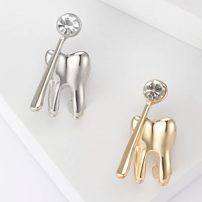 Dentist Tooth and Mirror brooch shown in front product view