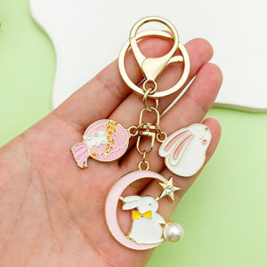 Enamel Alloy Bunny Keychains, Gold-Tone Clasp, 19 Holiday Designs