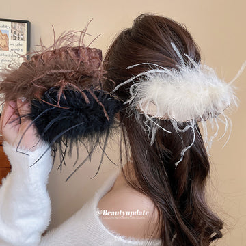 Feather Twist Hair Clip Fluffy Mesh Fabric Base 3 Colors