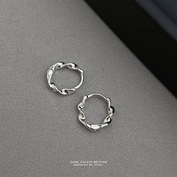 Silver Twisted Irregular Mini Huggie Hoop Earrings Pair