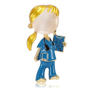 Nurse Figure Brooch A Faceless Nurse Figure In Colored Enamel Scrubs Or A White Coat