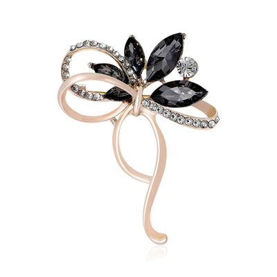 Crystal Bow Brooch with Curved Stem front view