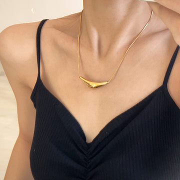 Polished Curved Bar Pendant Necklace in Gold and Silver Tones