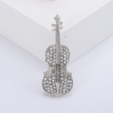 Crystal Violin Brooch with Bow Detail in White or Black