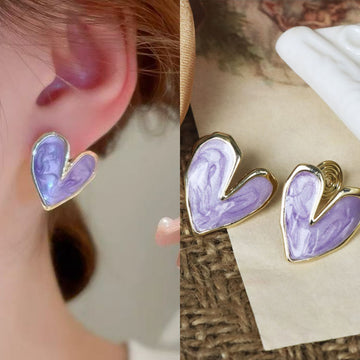Glossy Enamel Heart Stud Earrings in Four Bright Colors