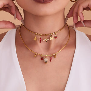 Gold Snake Chain Necklaces With Bell Bee Chili Charms