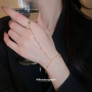 Star and Moon Charm Hand Chain Bracelet with Finger Loop