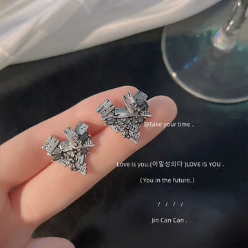 Antique Silver Irregular Stamp Heart Stud Earrings