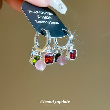 Multicolor Crystal Charm Hoop Earrings in Two Tones