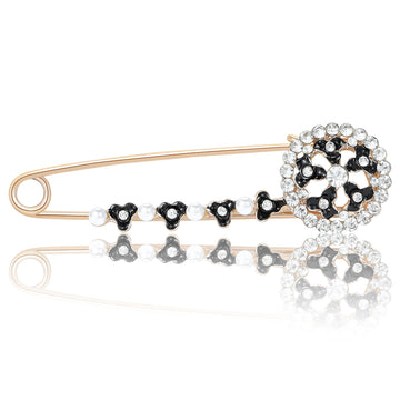 Floral Safety Pin Brooch In 2 Styles With Polished Metal And Decorative Details