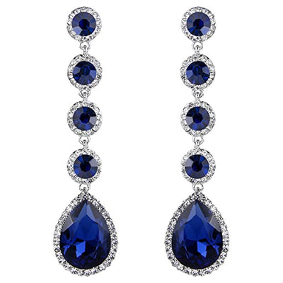 Royal Blue Teardrop Crystal Drop Earrings front product view