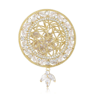 Openwork Round Crystal Brooch With Three Teardrop Dangles