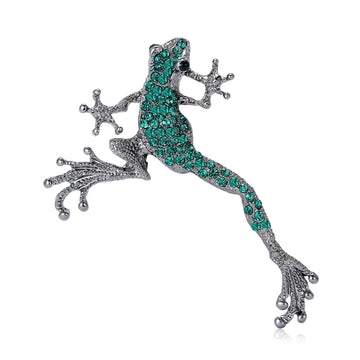 Leaping Frog Brooch with Rhinestone Body and Long Legs
