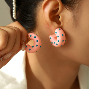 C Shape Polka Dot Resin Hoop Earrings In Three Colors