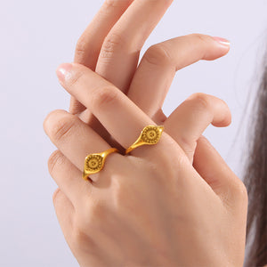 Sun Face Signet Ring Titanium Steel Gold Or Steel Tone