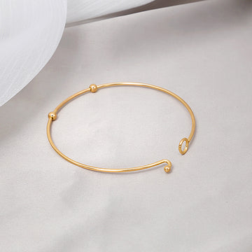 Gold Open Adjustable Bangle Bracelet Two Sliding Balls
