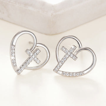 Open Heart Arrow Stud Earrings in Silver-Tone Metal Jewelry