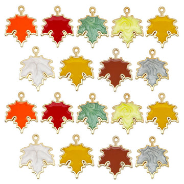 Colorful Maple Leaf Charms with Gold Tone Outlines in Nine Colors