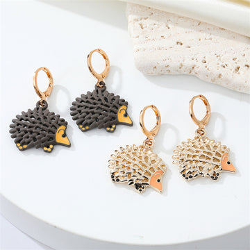 Gold Tone Hedgehog Huggie Drop Earrings in Two Finishes