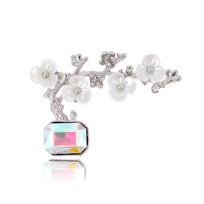 Front view of the floral square metal brooch