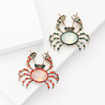 Crystal Crab Brooch With Red Or Green Striped Legs